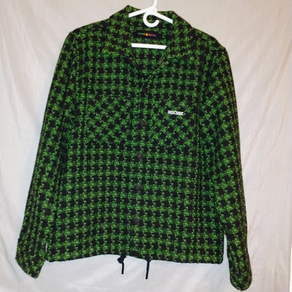 Medium Teddy Fresh Green and Black Checkered Utility Jacket